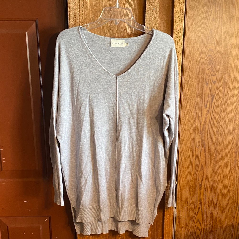 Dreamers Light Gray V-Neck Long Sleeve Sweater